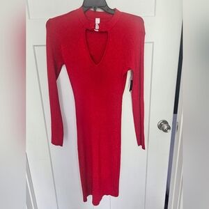 NWT No Boundaries Red Ribbed Cut Out Midi Dress Size XL (15-17) Jr
